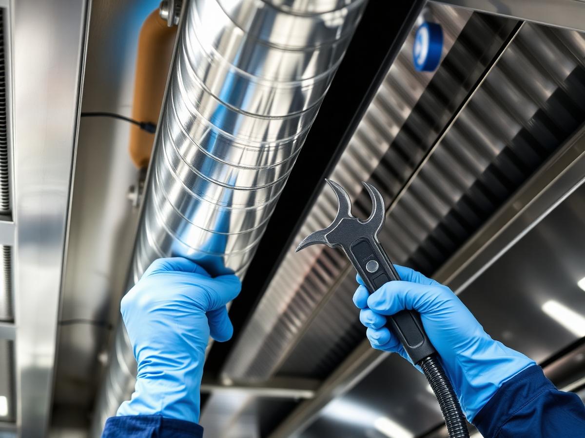 Commercial kitchen ductwork being cleaned